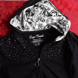 Rhinestone hooded Jacket and sleeveless top